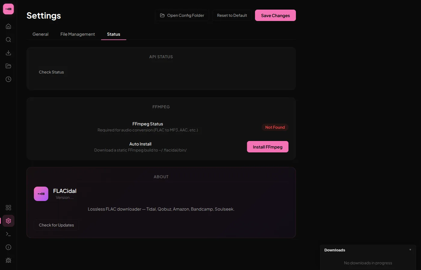 FLACidal source status panel